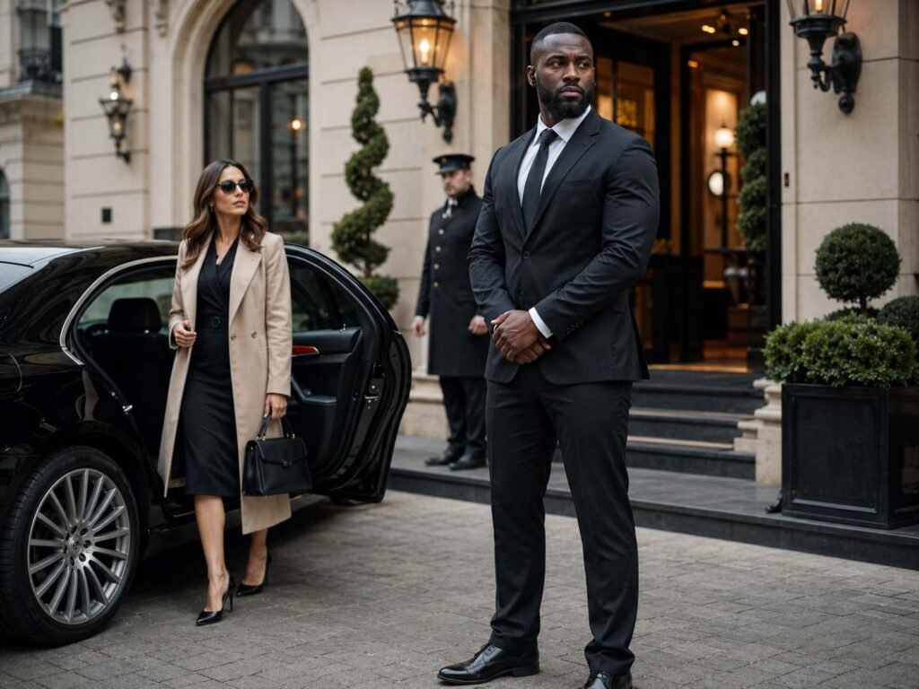 Executive, VIP and Private Client Protection in London meanwhile guard looking after the VIP woman