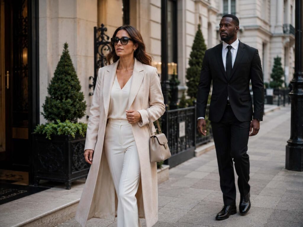 Discreet personal protection officer accompanying a private client in London