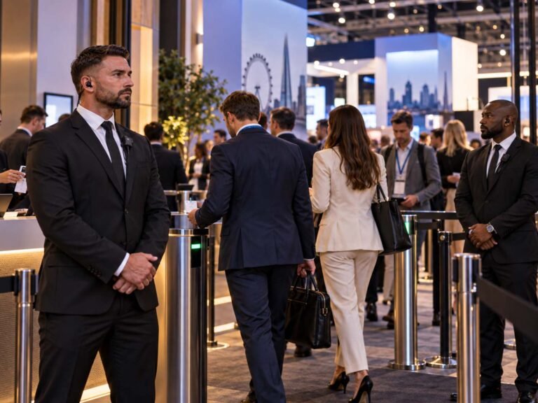 Professional security officers providing access control at a conference and exhibition in London