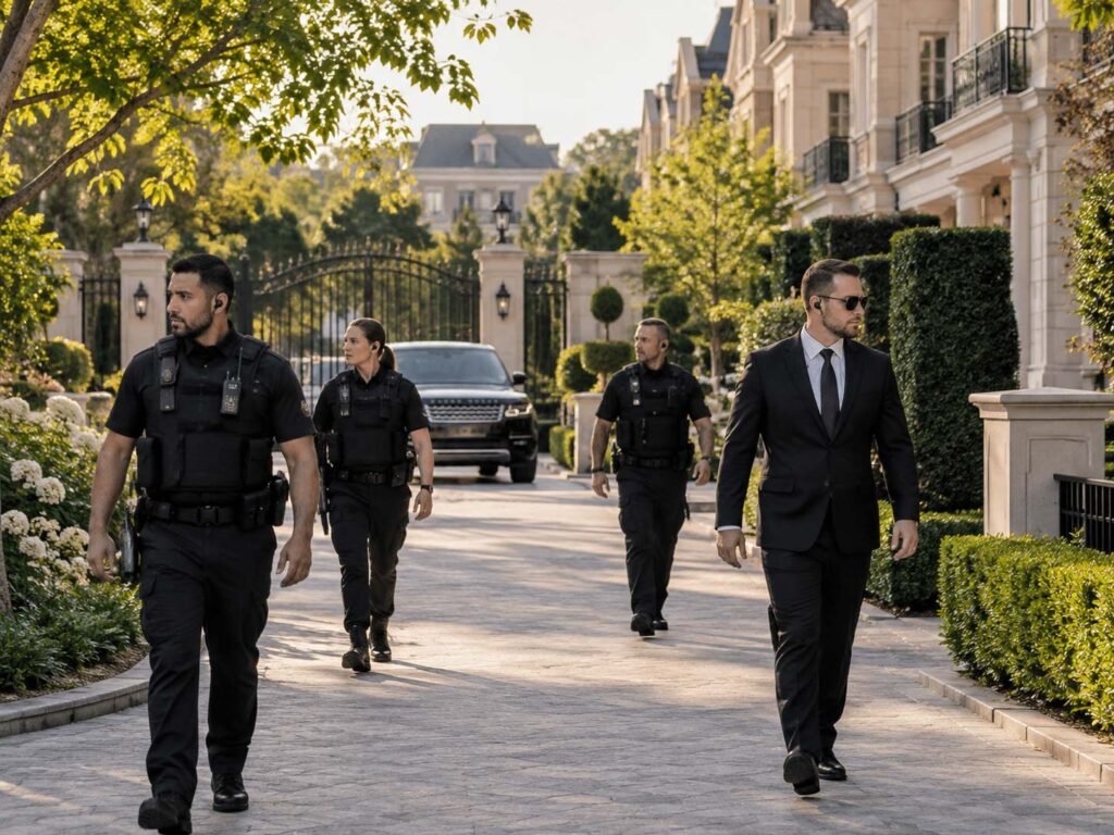 Residential security and close protection officers patrolling a luxury estate in London